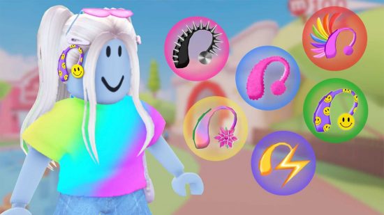 Roblox cosmetics: A new Roblox hearing aid line of avatar accessories features bright and colorful designs.