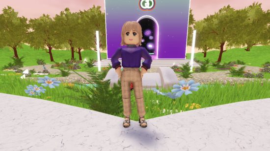 Miley Cyrus's avatar front and center in the Gucci Town Roblox experience.
