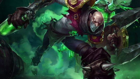 Riot to add in-game reporting of toxic League of Legends players: a bald men filled with toxicity runs to the right of the camera