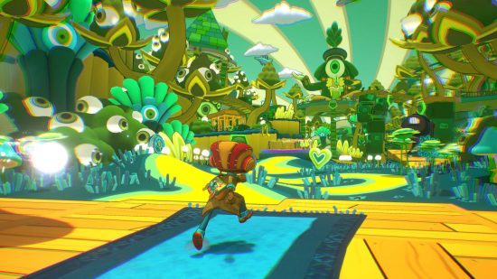 Best action-adventure games - Raz walking through a forest with trees for eyes in Psychonauts 2.
