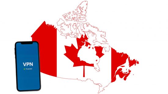 Best Canadian VPN - image shows a mobile with VPN protection in front of an image of a map of Canada.
