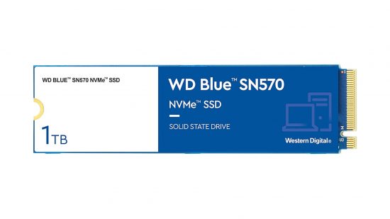 The WD Blue SN570 NVMe SSD sits against a white background