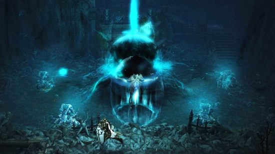 Best RPG games - a Crusader runs past some demonic priests inside a dungeon in Diablo 3.