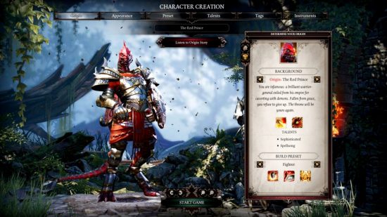Best RPG games - the powerful character creator in Divinity: Original Sin 2. It shows a red lizard wearing armour.