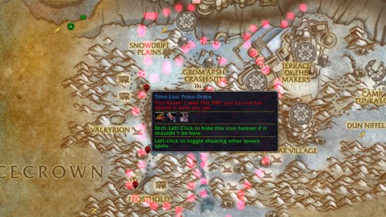 Best WoW addons 2022: The world map reflecting the RareScanner tooltip, which announces rare monsters, treasures, and events within the zone, including the elusive Time-Lost Proto-Drake.