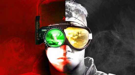Command and Conquer mod event for Red Alert, C&C3: A soldier wears a pair of half green half yellow goggles from Command and Conquer