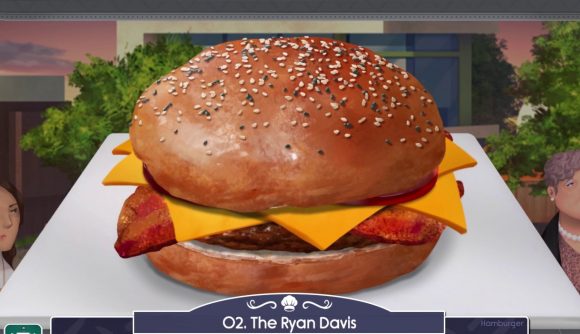 Cook Serve Delicious 3 free game from Epic: A bacon cheeseburger named after Giant Bomb founder Ryan Davis