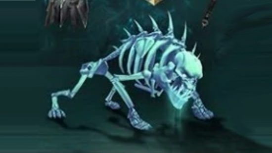 Diablo Immortal pets: Diablo III's spectral hound, a glowing blue skeleton dog