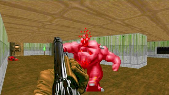 Doom mod adds fully 3D monsters and guns to id Software’s FPS classic. A demon gets hit in the face with a shotgun blast in the 1993 FPS Doom.