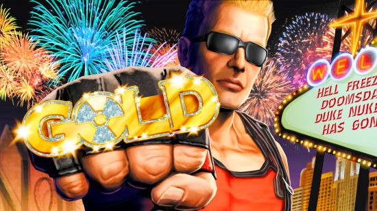 Duke Nukem Forever was ahead of its time, but nerfed pre-launch: Duke Nukem punching the screen confirming the game has gone gold
