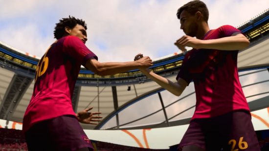FIFA 23 chemistry: Two players shaking hands on the pitch