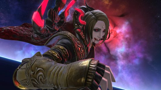 Final Fantasy XIV FFXIV 6.2 Livestream Zenos Kylling: mand med hvidt hår og rustning kæmper, når blod falder fra munden