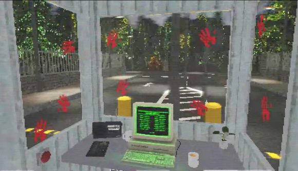 FNAF meets Papers, Please and Silent Hill in Steam retro horror game: Bloody handprints cover the windows of 90s security booth in this horror game