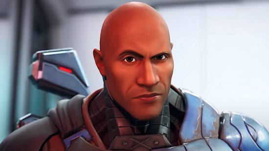 Fortnite update: A man of color wearing gray armor raises one eyebrow and looks solemn