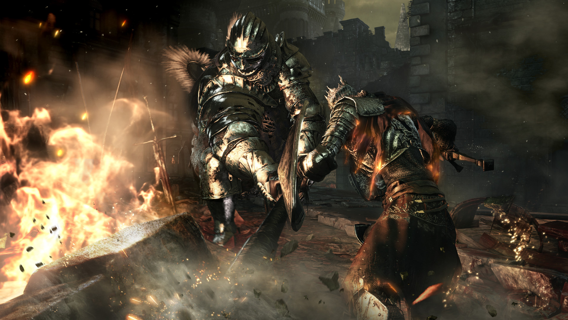 Best Game of Thrones games: Dark Souls 3. Image shows a person a fiery battleground.