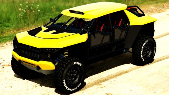 GTA Online - the Declasse Draugur, a yellow and black four seater offroad vehicle based on the Chevrolet Off-Road Custom