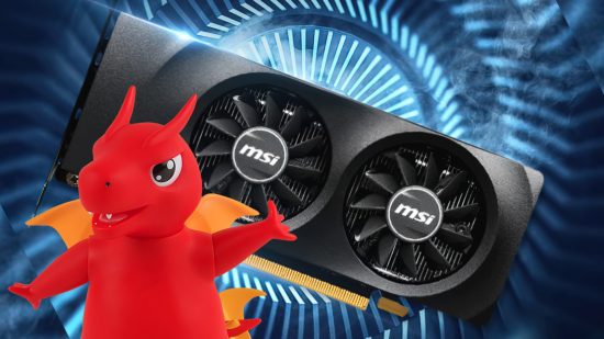 MSI Intel Arc A380 GPU promotional picture with mascot at left hand side