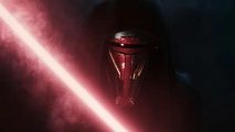 KOTOR remake delay transfer: A man in black armor wields a red lightsaber