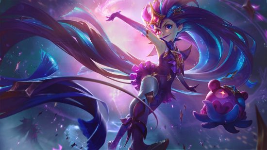 league of legends star guardian event 2022 ends after technical issues: star guardian zoe splash art young girl with long blue hair and black outfit against space background