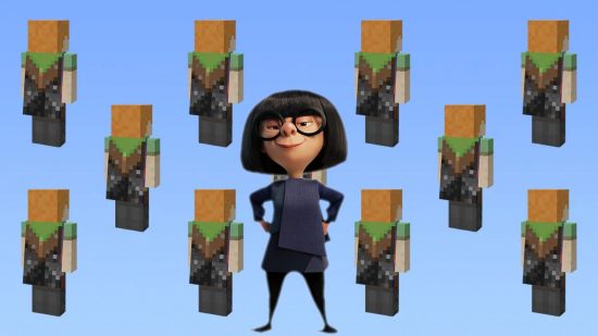 Minecraft's Vanilla Cape article got taken down. This image shows Edna Mode from The Incredibles in front of the cape.