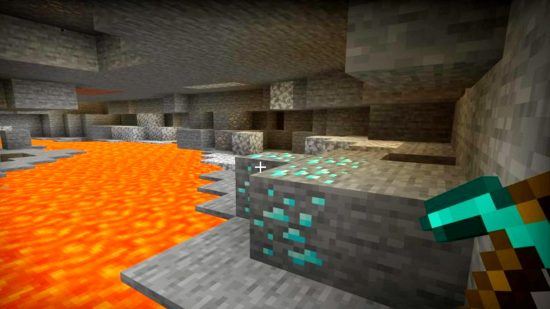 Minecraft Diamond ore above a lava lake