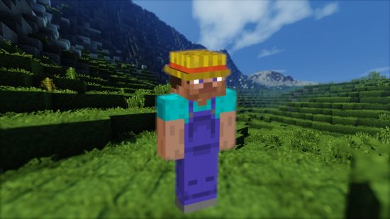 Minecraft farms have all been built by one YouTuber in hardcore. This image shows Steve in a farmers hat.