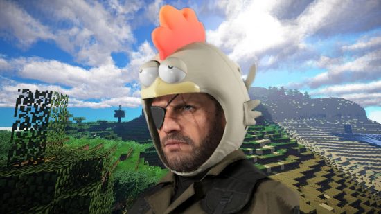 Minecraft mod by YouTuber brings TNT to sandbox building game. This image shows a Minecraft landscape with Snake in a chicken hat.
