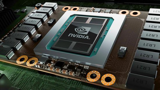 Nvidia RTX 4000 VRAM: Render of GeForce board with chips and modules