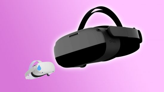 Oculus Quest 2: Pico headset faced towards smaller Quest 2 headset with teardrop emoji