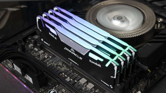 A stack of Pinnacle memory with a delightful blue hue to its RGB lighting
