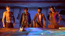 Saints Row multiplayer: four people stand around a map of Santo Ileso