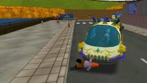 Simpsons: Hit and Run Futurama mod: Bender runs over a pedestrian while driving a fancy hover-van