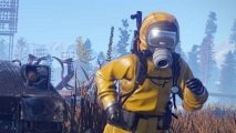 Steam Survival Fest 2022 games: A survivor in Rust poses in a biohazard suit