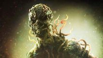 The Callisto Protocol gameplay based on fear: Infected human monster with worms growing out of it looks into camera