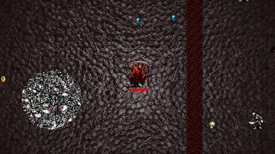 Vampire Survivors cheats: Red Death is being chased by a Bone Orb, which is a rolling mass of skeletons.