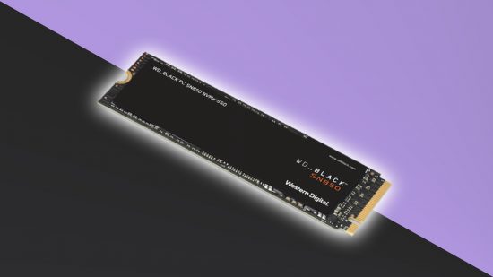 WD Black 1TB SSD on purple and black backdrop