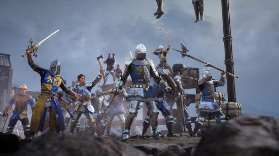 Best Medieval Games - Una banda di cavalieri in piedi su una collina con le loro armi allevate nella cavalleria 2
