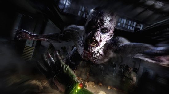 Best zombie games: a zombie leaping towards a survivor in Dying Light 2.