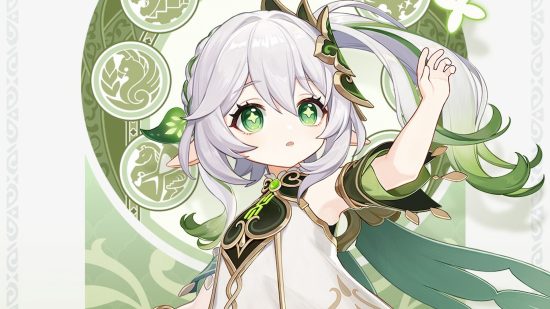 Genshin Impact leak reveals Nahida can grab items with Elemental Skill: anime girl with white hair and green eyes