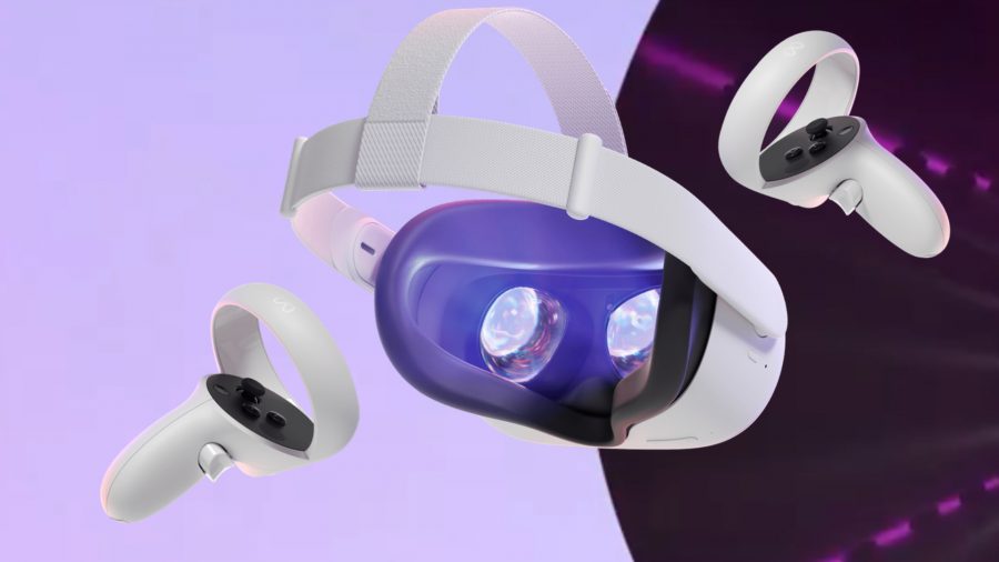 Meta Quest 2 VR headset lenses glow with a distorted image on screen