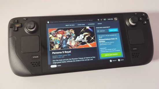 Persona 5 Royal Steam page displayed on a Steam Deck