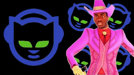 Former Roblox head of music to launch Napster into the metaverse: Lil Nas X's Roblox avatar stands in front of the old Napster logo.
