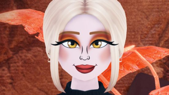 Roblox virtual makeup trends influence beauty brands in the metaverse: An image of a Roblox avatar with a makeup design on her face.