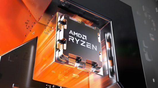 AMD Ryzen 7950X: A Zen 4 CPU, against an orange-black background