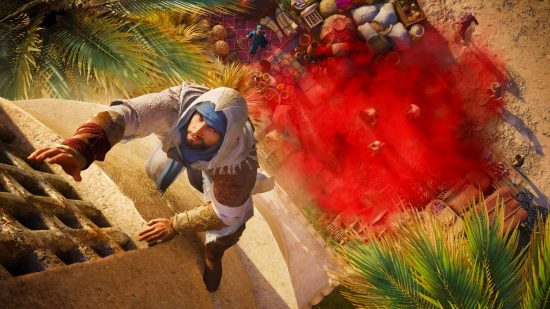 Assassin’s Creed Mirage delves into Arabic and Muslim mythology: Basim from Assassin's Creed Mirage uses a smoke bomb to evade his attackers