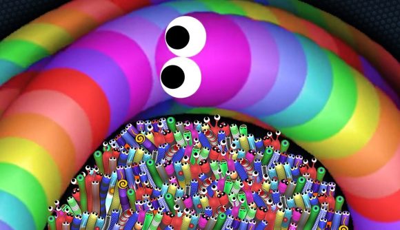 Bst io games: a rainbow endless snake loops back on itself