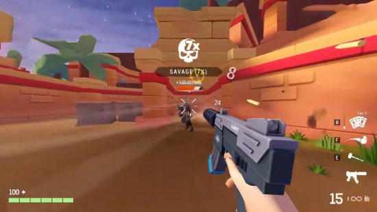 Best io games: A soldier firing an SMG at another soldier in Venge.io