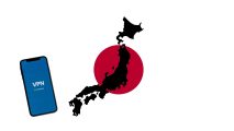 Best Japan VPN - image shows the Japanese flag with the shape of the country imposed over it. To the left is a phone with a VPN on it.