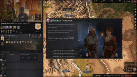 Best strategy games - two characters interacting under the title "Every man for himself" in Crusader Kings 3.