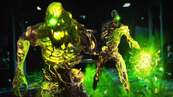 Ən yaxşı Zombie Oyunlar: Duty Black Ops çağırışından bir enerji partlayışı olan iki çox şüalanmış zombi. Soyuq müharibə